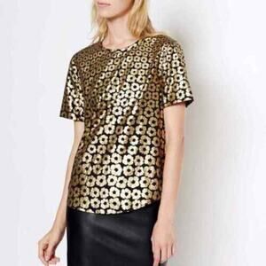 Equipment Femme Top Blouse Blain Women XS Silk Riley Metallic Floral Gold SOFT